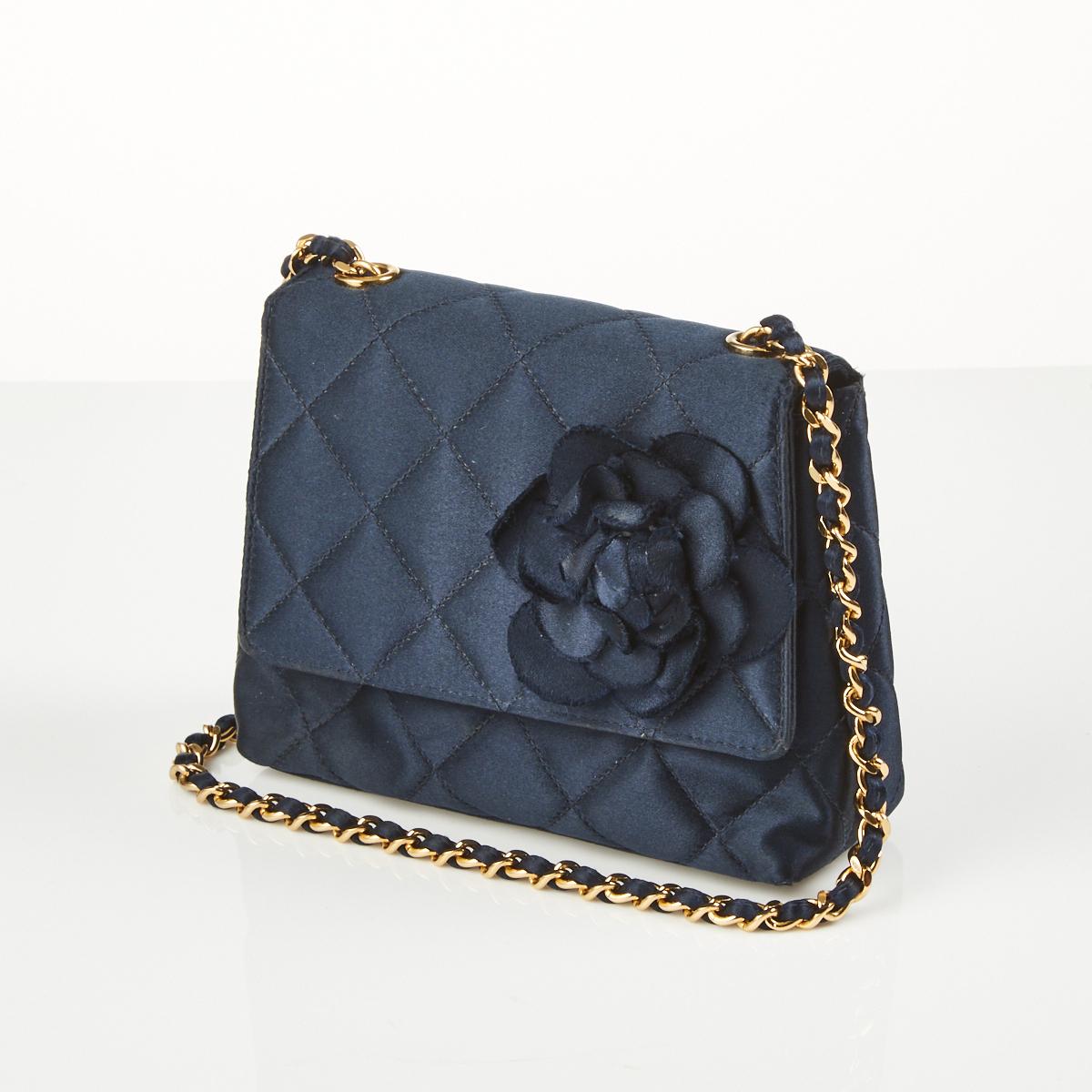 Chanel Quilted Satin Mini Square Camellia Bag
