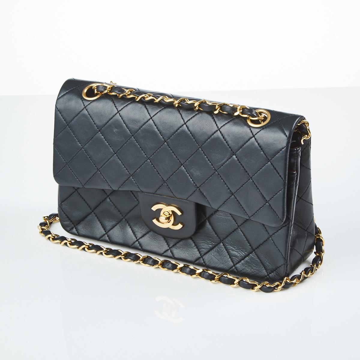 Chanel Airlines Classic Double Flap Bag Quilted Printed Satin Medium