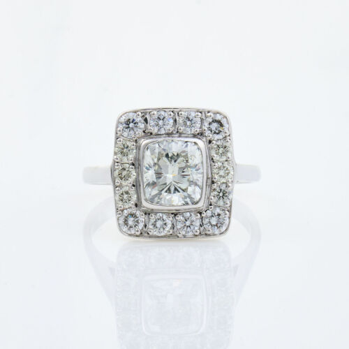 18ct White Gold, 1.96ct Diamond Cushion Cut Ring