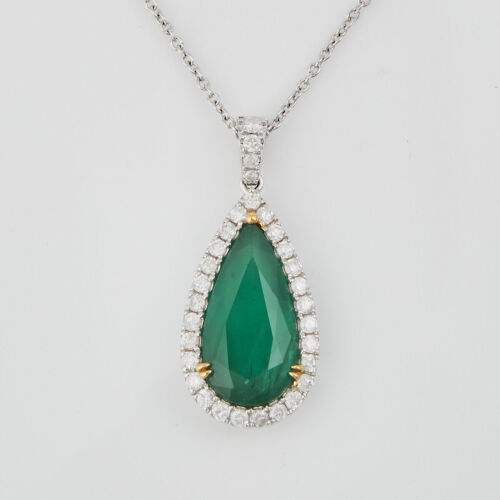 14ct White Gold, 5.15ct Emerald and Diamond Pendant