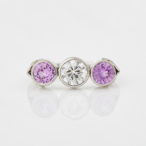 18ct White Gold, 1.94ct Pink Sapphire and 1.20ct Diamond Ring