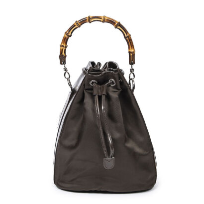 Gucci Canvas Bamboo Bucket Bag with Shoulder Strap