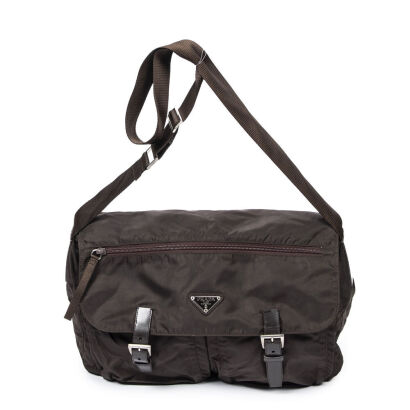 Prada Brown Nylon Messenger Flap Bag