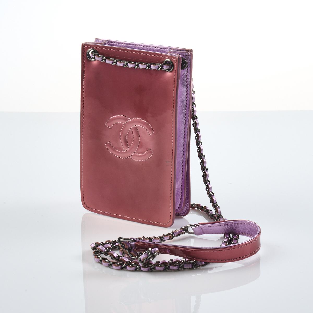 Chanel Pink/Purple Patent Leather Crossbody Phone Holder Bag
