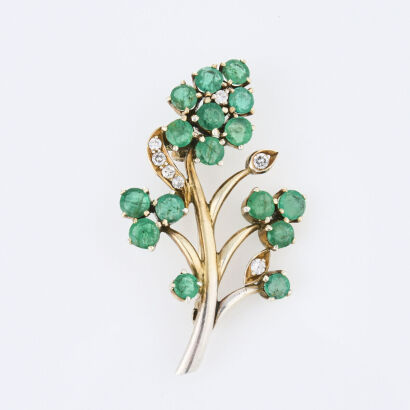 9ct Yellow/White Gold, Vintage, 2.72ct Emerald and .14ct Diamond Brooch