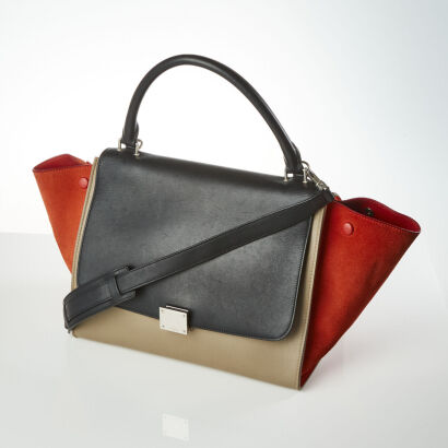 Celine Tri-colour - Black, Taupe and Orange Trapeze Bag