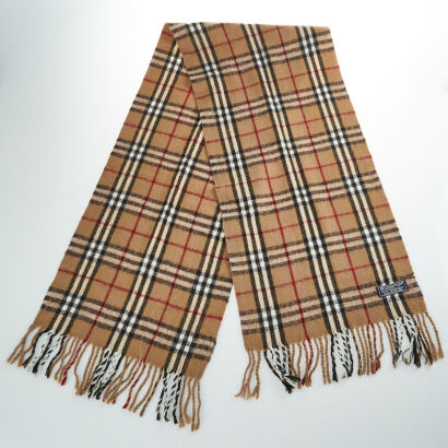 Burberrys, 30cm x 152cm Brown Checker 100% Lambswool Scarf