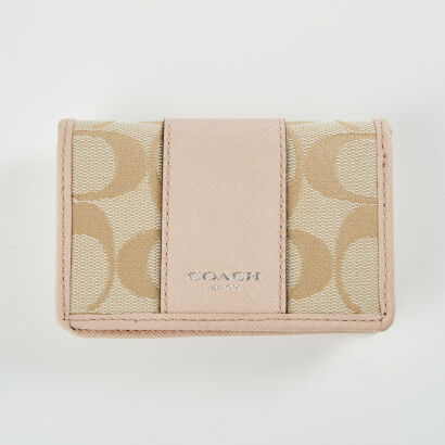 Coach, Beige Canvas/Peach Leather Cardholder