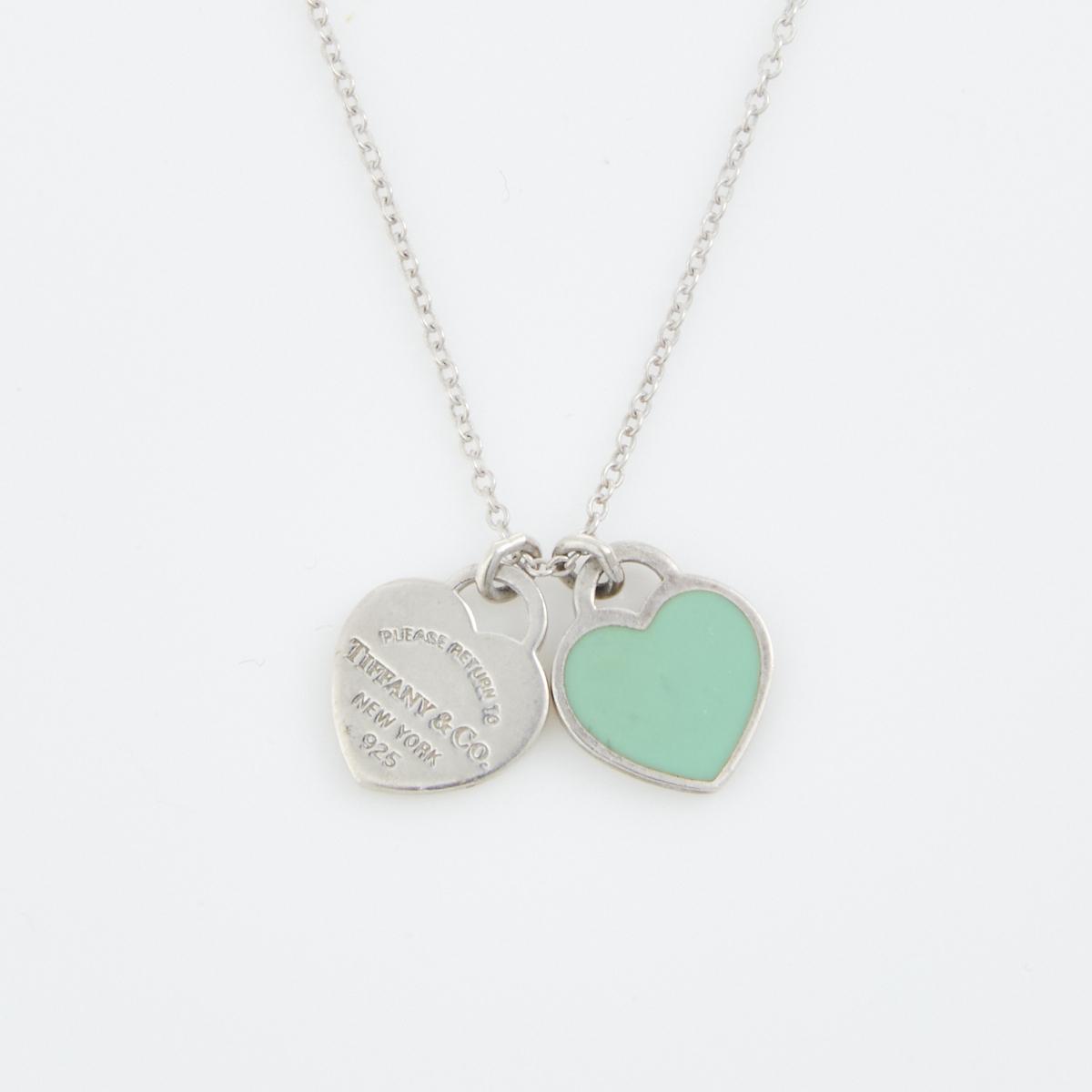 Tiffany & Co. Sterling Silver Mini Double Heart Tag Necklace 