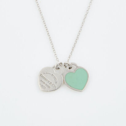 Tiffany & Co, Sterling Silver Mini Double Heart Tag 40cm Necklace