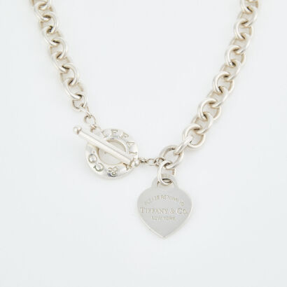 Tiffany & Co, Sterling Silver Heart Tag 40cm Necklace with Toggle Clasp