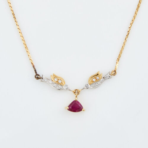 18ct Yellow Gold, .40ct Ruby and .12ct Diamond Necklace.