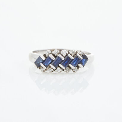 18ct White Gold, Blue Stones and Diamond Ring