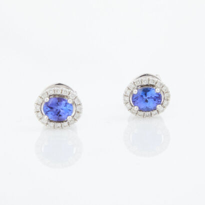 18ct White Gold, .76ct Tanzanite and .18ct Diamond Stud Earrings