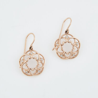 10ct Rose Gold, Heart Circle and .08ct Diamond Earrings