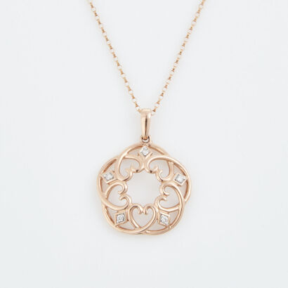 10ct Rose Gold, Heart Circle and .04ct Diamond Pendant on 46cm Chain