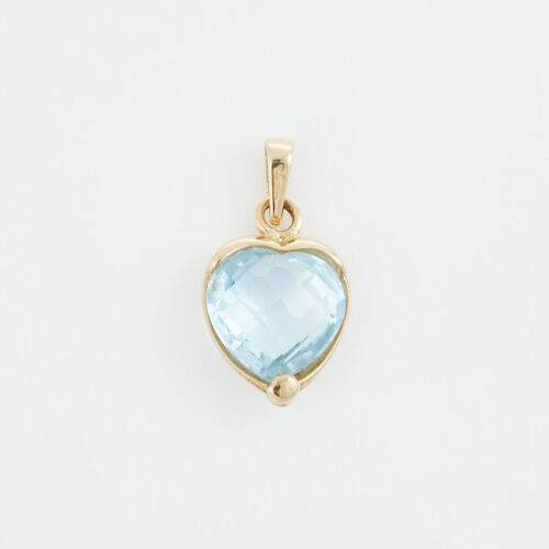 14ct Yellow Gold, 9.8mm Blue Topaz Heart Shaped Pendant