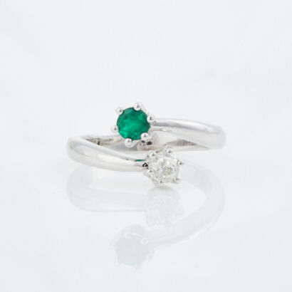 18ct White Gold, .28ct Emerald and .32ct Diamond 'Toi et Moi' Ring