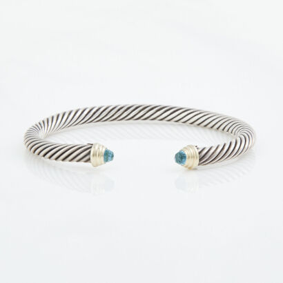 David Yurman, 14ct Yellow Gold/Sterling Silver, Blue Topaz Cuff Bracelet