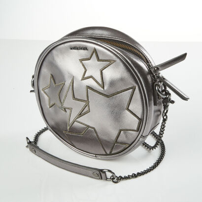 Diesel Metallic Silver Round Chain Bag