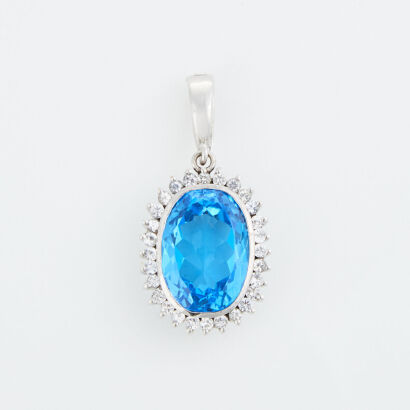 18ct White Gold, 16.90ct London Blue Topaz and 1.15ct White Sapphire Enhancer / Pendant