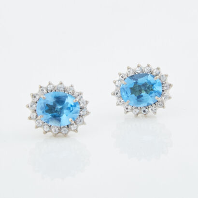 18ct White Gold, 4.50ct London Blue Topaz and .55ct White Sapphire Earrings