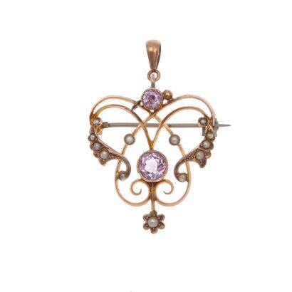 Edwardian Amethyst and Seed Pearl Pendant/Brooch