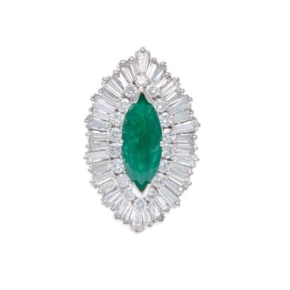 Platinum Emerald and Diamond Ring/Pendant