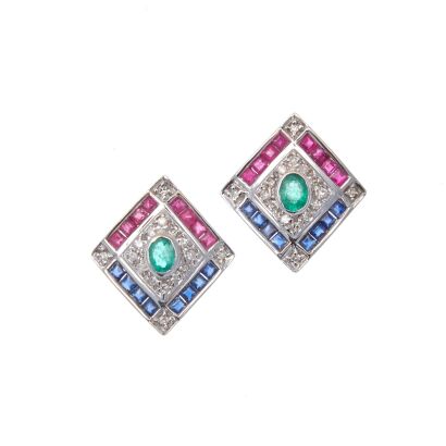 18ct Multi-Coloured Gemstone and Diamond Earrings