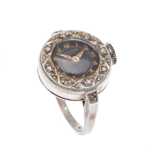 Silver and Diamond Ring Watch