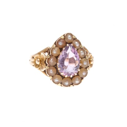 15ct Victorian Amethyst and Seed Pearl Ring