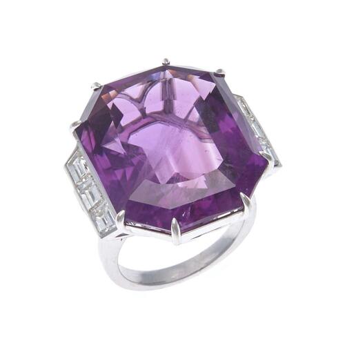 Platinum Amethyst and Diamond Cocktail Ring