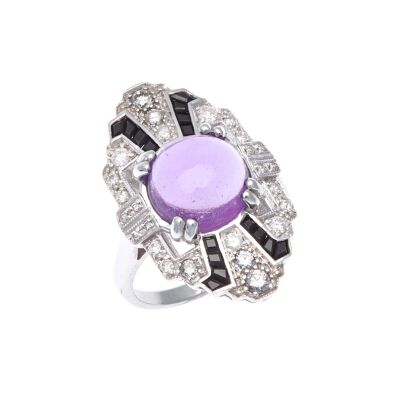 18ct Amethyst, Onyx and Diamond Ring