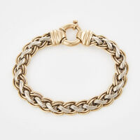 9ct Yellow and White Gold, 20cm Fancy Spiga Link Bracelet