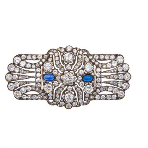 Fine Art Deco Diamond and Sapphire Brooch