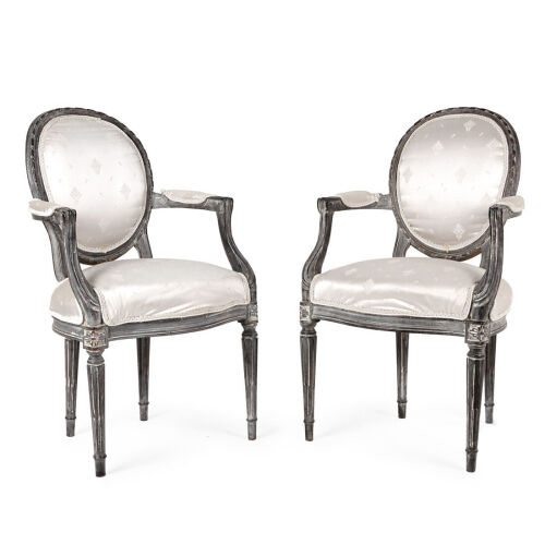 A Pair of Cameo Backed Louis XVI Style Fauteuils
