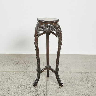 A Chinese Qing Dynasty Old Rosewood Flower Stand with Marble Top