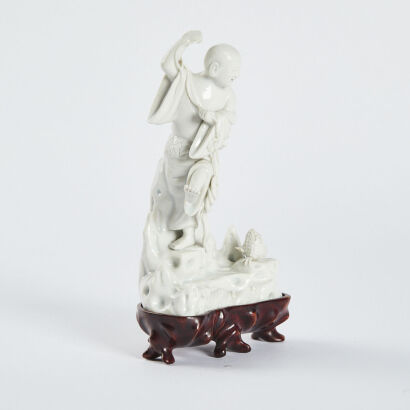 A Chinese Qing Dynasty Dehua White Porcelain Ornament "Liu Hai Play Golden Toad"