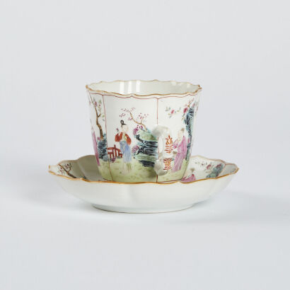 A Chinese Qing Dynasty Famille-rose small cup and saucer with lady figure