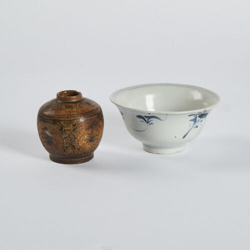 A Chinese Ming Dynasty Blue and White Bowl A Small Pot