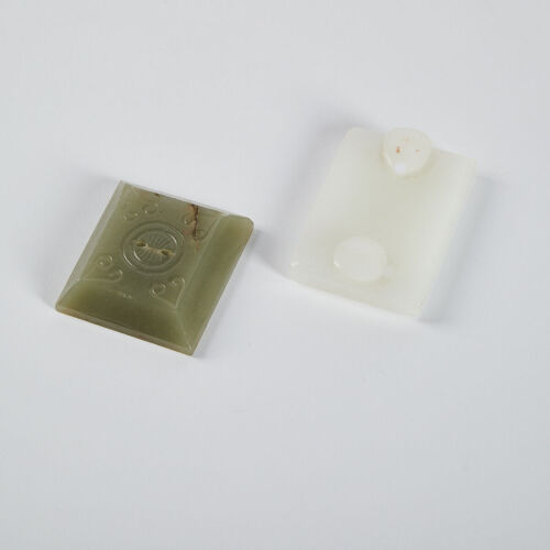 A Chinese Ming Dynasty Celadon Jade Belt Button+A Chinese Qing Dynasty Glass Button