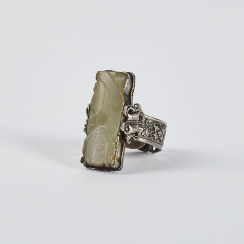 A Chinese Qing Dynasty Jade Silver Ring