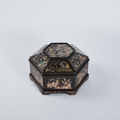 A Chinese Mahongany Hexagonal Box and Cover