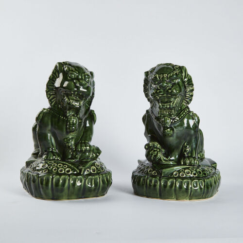 A pair of Asian Green-glazed Lion shaped Ornaments