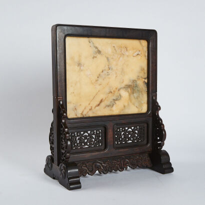 A Chinese Qing Dynasty Zitan Wood Marble Top Screen