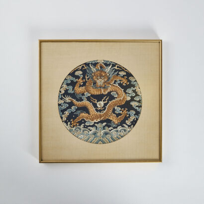 A Chinese Qing Dynasty Embroidered Patches with Dragon Patterns