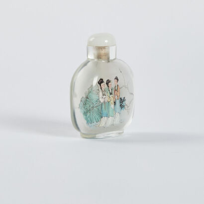 A Chinese Peking Glass inside-painted 'landscape and female figures' snuff bottle