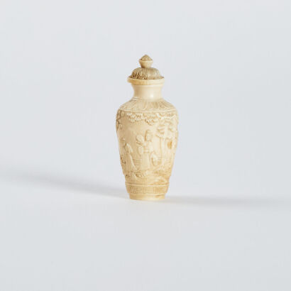 A Chinese mid-Qing Dynasty carved bone snuff bottle with a female figure