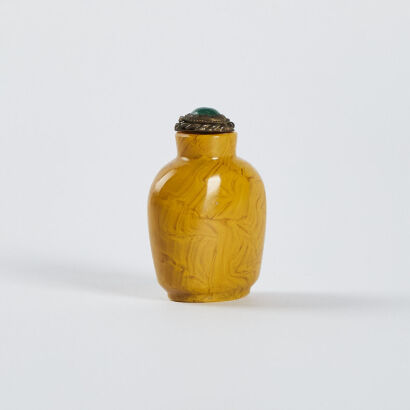 A Chinese silk yellow agate snuff bottle