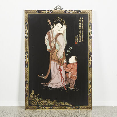 A Chinese Black Lacquer Painted Hanging Screen